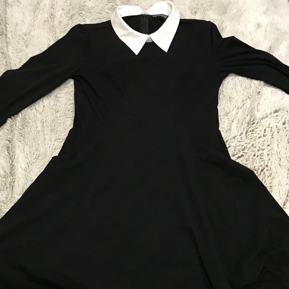 >Black dress with white collar